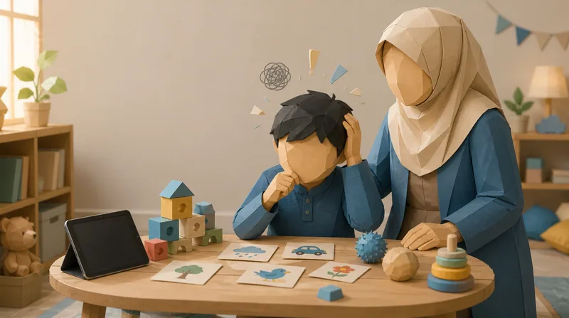 Ilustrasi poly-paper anak speech delay dan sulit fokus saat belajar