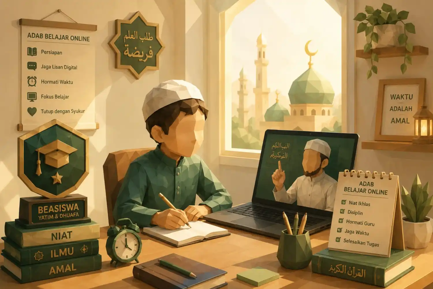 Orang tua mendampingi anak memeriksa rincian biaya homeschooling online di laptop