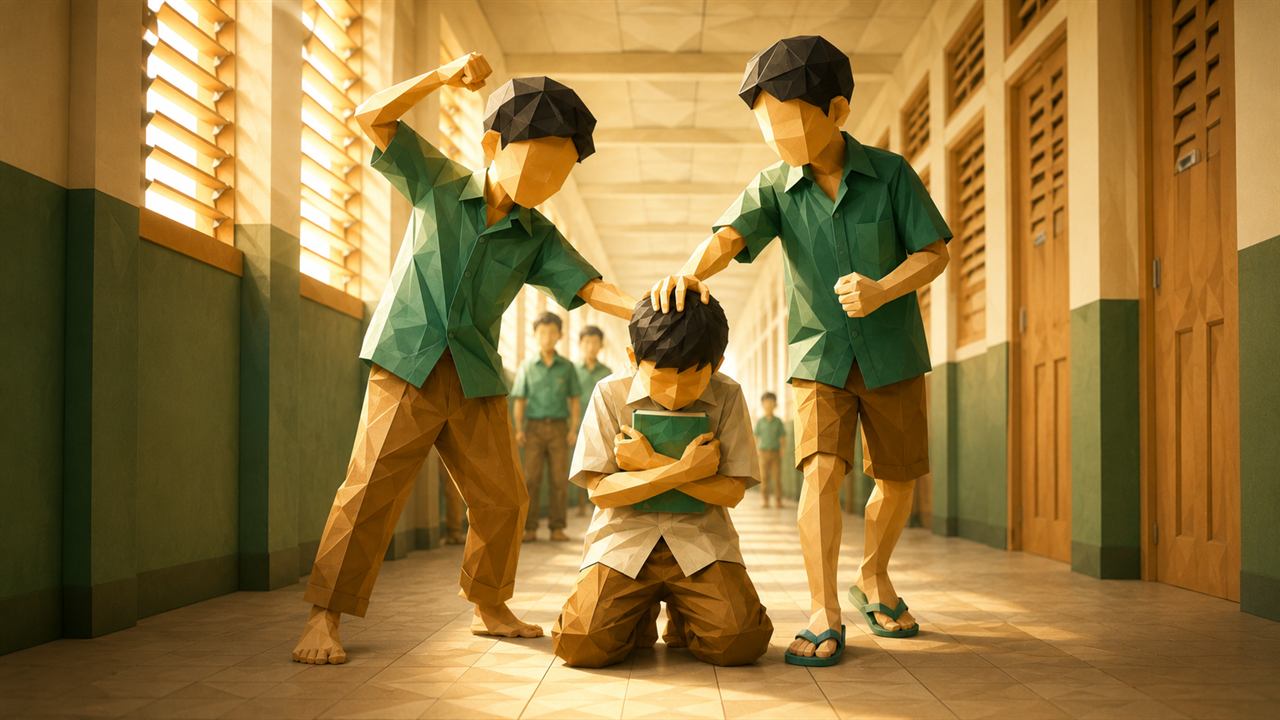 Ilustrasi bullying di koridor sekolah yang ingin dihindari melalui homeschooling Islami