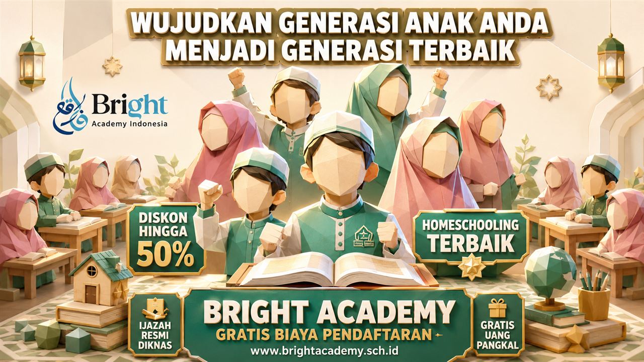 Ilustrasi keluarga muslim memandang masa depan pendidikan anak yang islami dan berprestasi