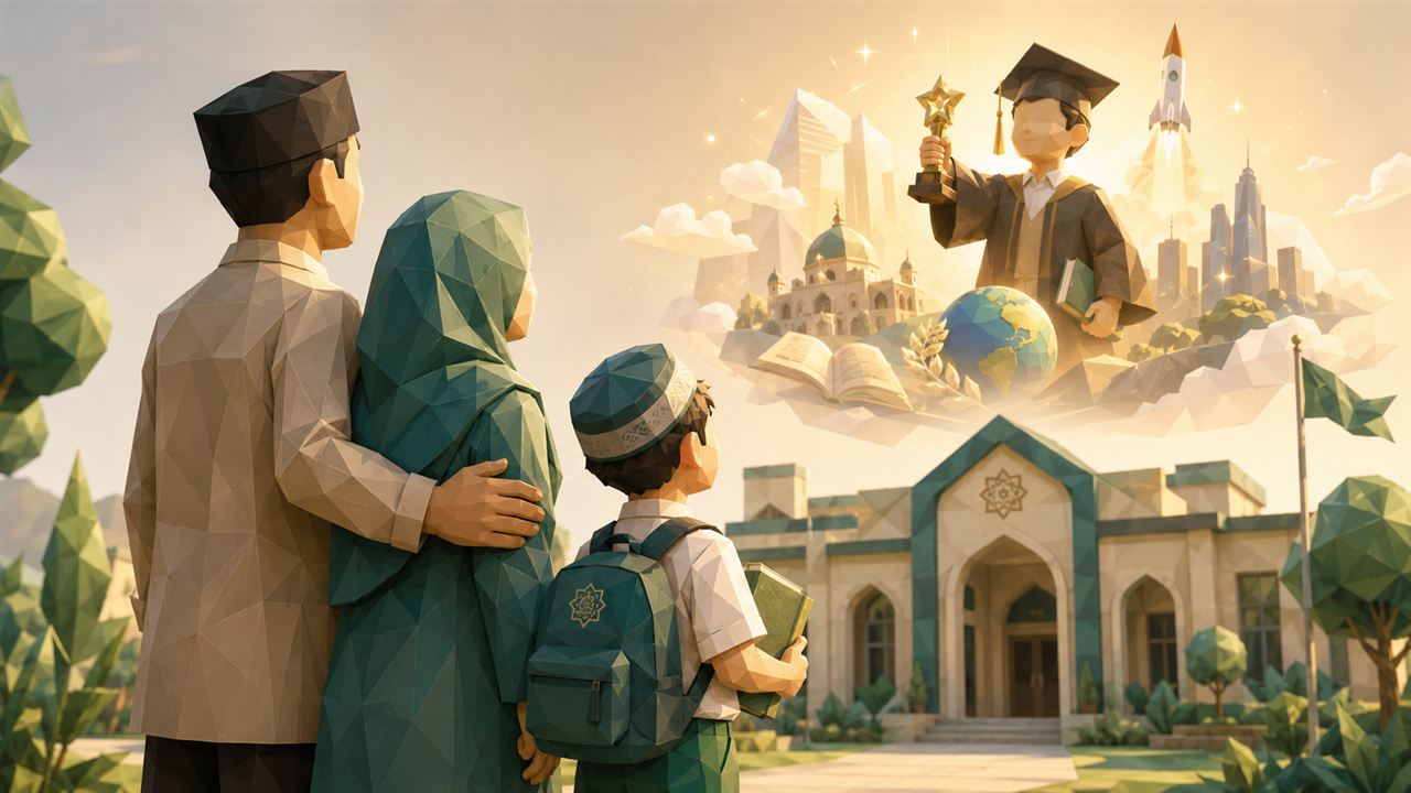 Poster Bright Academy dengan suasana kelas islami dan ajakan mewujudkan generasi terbaik