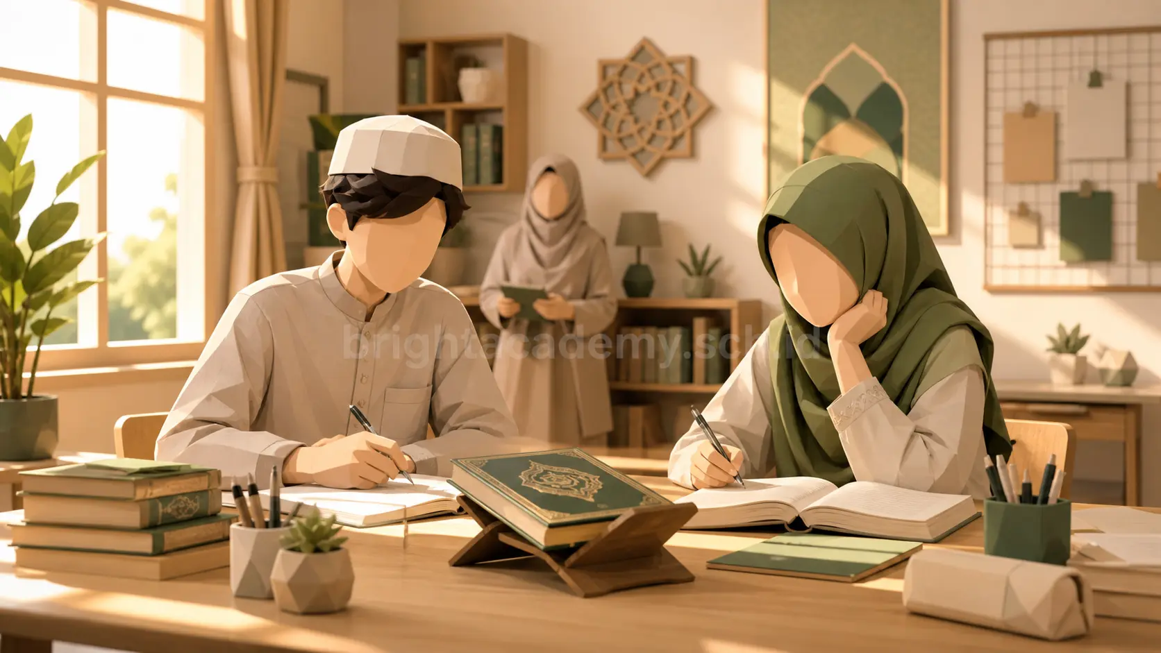 Ilustrasi homeschooling sma berbasis islami dan karakter untuk remaja belajar tahfidz