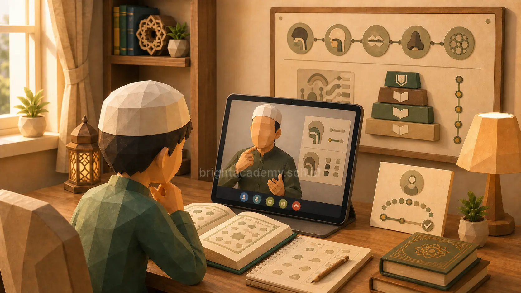 Ustadz membimbing kursus tahsin online untuk anak yang belum lancar membaca Al-Quran
